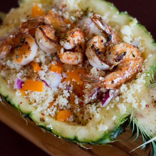 Shrimp Couscous Pineapple Bowl | Kissed by the Sun