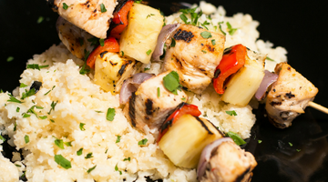Pineapple Chicken Skewers Over Couscous